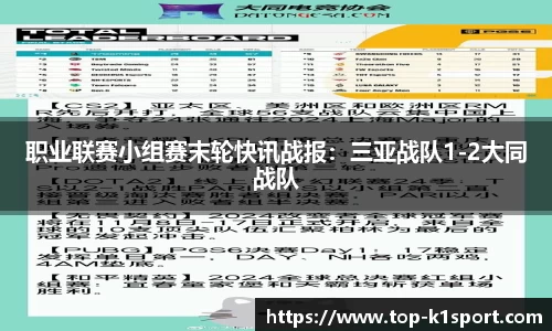 职业联赛小组赛末轮快讯战报：三亚战队1-2大同战队